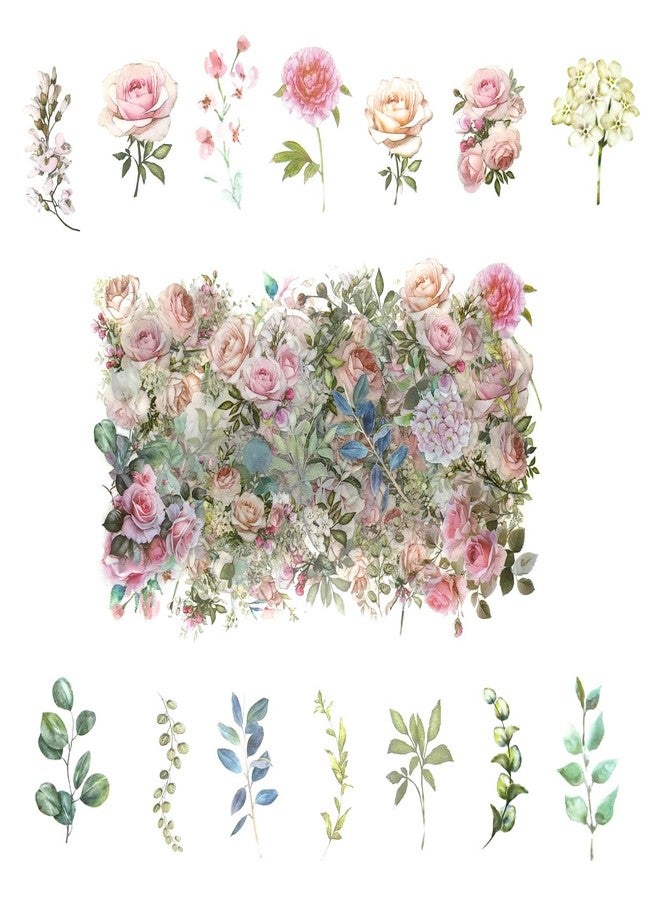 Obujopal 100 Pcs Natural Botanical Flower Stickers, Wildflower Stickers for Scrapbooking Junk Journal Notebook Diary Planner Letter Envelope Water Bottle Phone Case Craft Decoration (Pink) - Image 1
