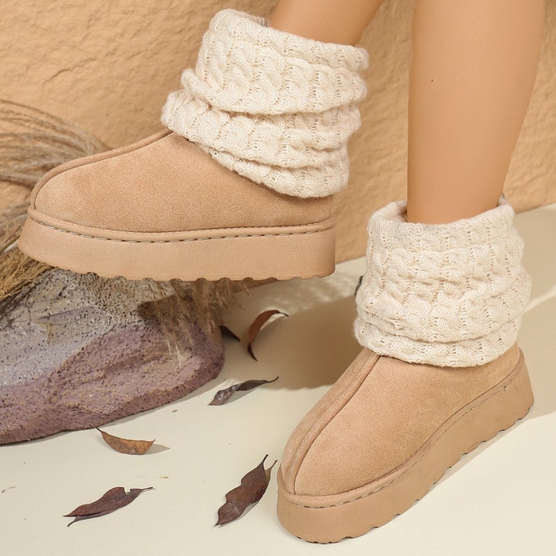Mu Lei Na Women's Knitted Sock Boots Winter High-Top Fleece-Lined Snow Boots with Chunky Sole - Image 4