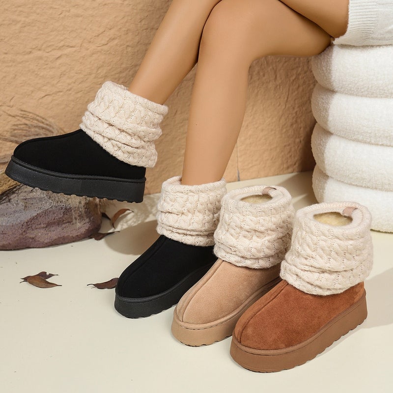 Mu Lei Na Women's Knitted Sock Boots Winter High-Top Fleece-Lined Snow Boots with Chunky Sole - Image 5