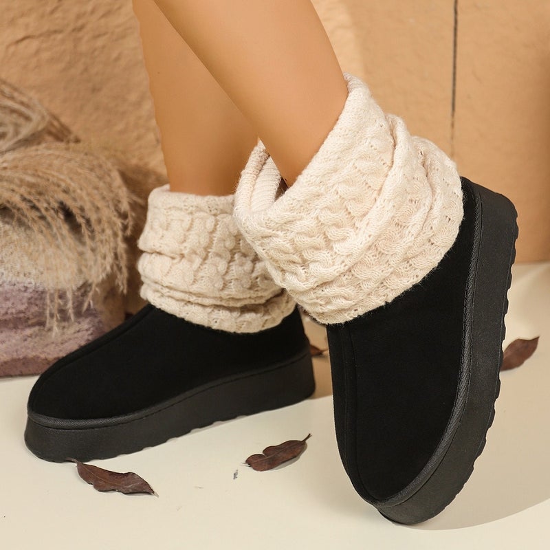 Mu Lei Na Women's Knitted Sock Boots Winter High-Top Fleece-Lined Snow Boots with Chunky Sole - Image 3