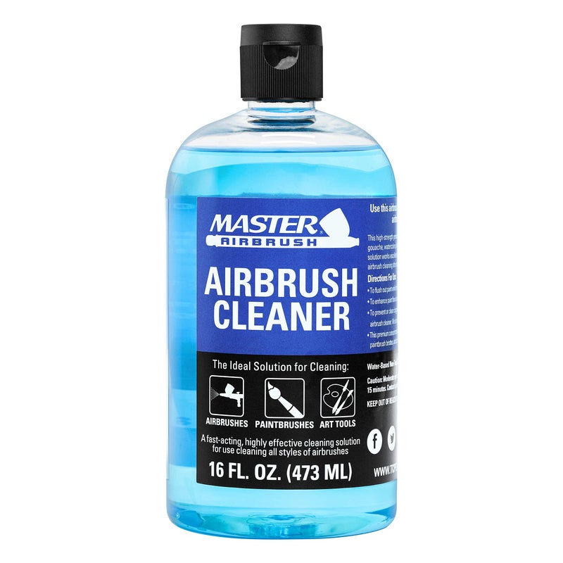 Master Airbrush Cleaner, 16-Ounce Pint Bottle - Fast Acting Cleaning Solution, Quickly Remove Water-Based Acrylic Paint, Watercolor, Makeup - Clean Clogged Airbrushes, Brushes, Artist Tools - Image 1