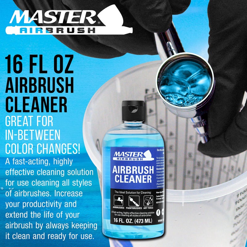 Master Airbrush Cleaner, 16-Ounce Pint Bottle - Fast Acting Cleaning Solution, Quickly Remove Water-Based Acrylic Paint, Watercolor, Makeup - Clean Clogged Airbrushes, Brushes, Artist Tools - Image 2