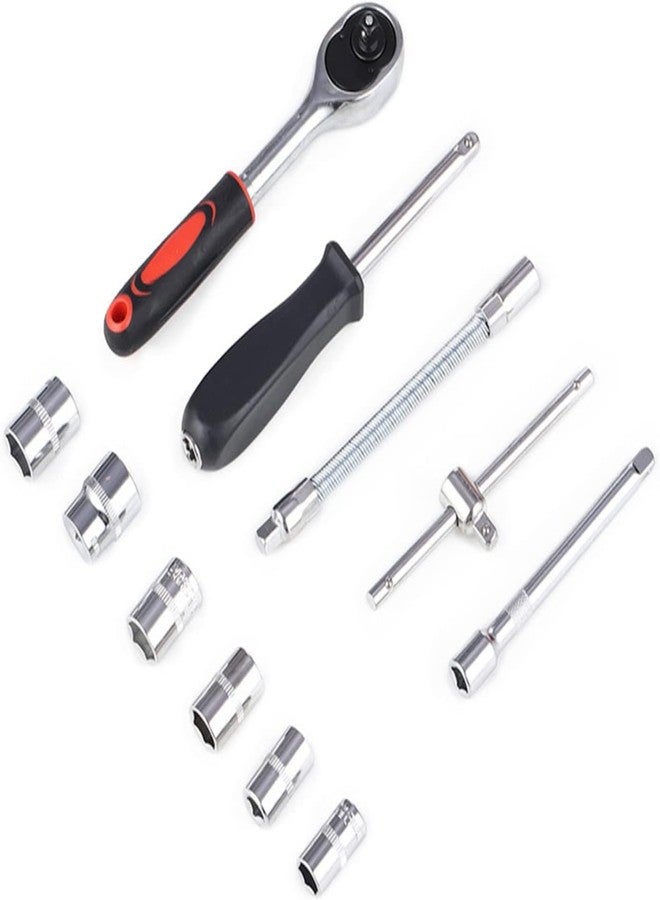 SCIENISH 46 Pcs 1/4 Inch Screwdriver Drive Socket Bit Set Car Repair Tool with Reversible Ratchet Wrench Spinner Handle and Extension Bar Kit-Storage Case Chrome Vanadium Material For Automobile Bike/Bicycle - Image 2