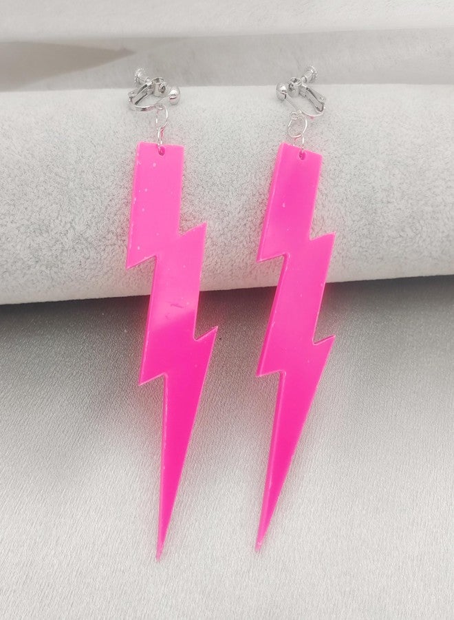 Modpide 80S Neon Earrings Exaggerate Punk Lightning Bolt Clip on Earrings Halloween 1980s Party Non Pierced Clip Earrings for Women (Short Size) - Image 2