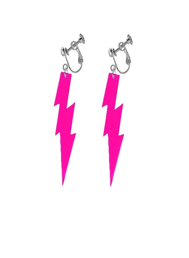 Modpide 80S Neon Earrings Exaggerate Punk Lightning Bolt Clip on Earrings Halloween 1980s Party Non Pierced Clip Earrings for Women (Short Size) - Image 1