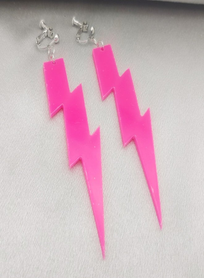 Modpide 80S Neon Earrings Exaggerate Punk Lightning Bolt Clip on Earrings Halloween 1980s Party Non Pierced Clip Earrings for Women (Short Size) - Image 3