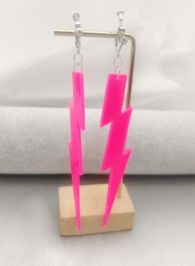Modpide 80S Neon Earrings Exaggerate Punk Lightning Bolt Clip on Earrings Halloween 1980s Party Non Pierced Clip Earrings for Women (Short Size) - Image 4
