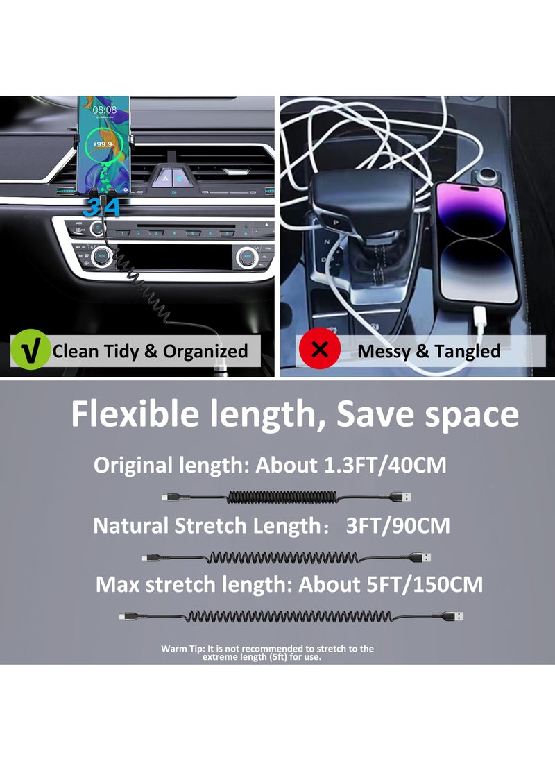 سيوسي كابل USB A إلى USB C ملفوف مكون من قطعتين، بطول 5 أقدام، سلك شاحن سيارة سريع الشحن 5 أمبير قابل للسحب من النوع C لأجهزة Samsung Galaxy وأجهزة Android - Image 3