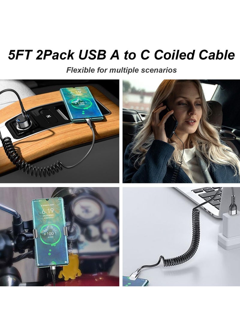 سيوسي كابل USB A إلى USB C ملفوف مكون من قطعتين، بطول 5 أقدام، سلك شاحن سيارة سريع الشحن 5 أمبير قابل للسحب من النوع C لأجهزة Samsung Galaxy وأجهزة Android - Image 4