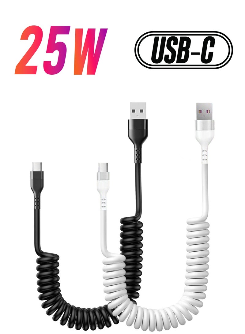 سيوسي كابل USB A إلى USB C ملفوف مكون من قطعتين، بطول 5 أقدام، سلك شاحن سيارة سريع الشحن 5 أمبير قابل للسحب من النوع C لأجهزة Samsung Galaxy وأجهزة Android - Image 1