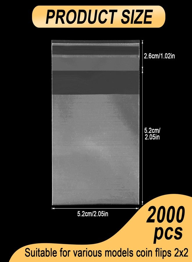 Clysee 2000 Pcs Coin Flips 2x2 Sleeves Small Penny Coin Protector Clear Individual Coin Holders Collectors Bulk Single Pocket Coin Flips Sleeves Self Adhesive OPP Bags for Coins Jewelry Small Item - Image 2