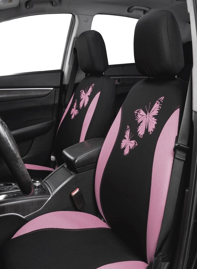Flying Banner Butterfly car seat Covers ful Set Fashion Universal Lady Woman Female Rear Bench Split Colorized (Pink Black, Full Set) - Image 3