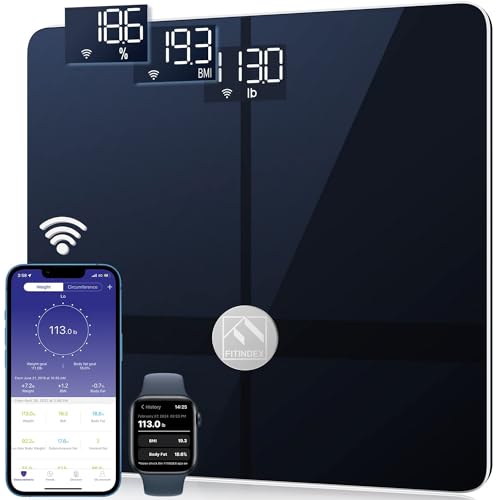 FITINDEX Wi-Fi Scale for Body Weight, Smart Scale with BMI, Body Fat, Muscle Mass, Digital, Bluetooth, Bathroom,13 Body Composition Analysis Health Monitor - Image 1