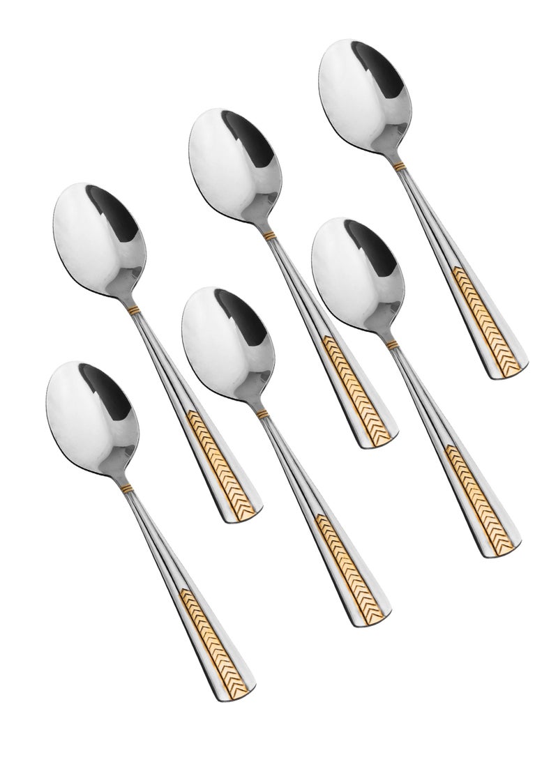 Hic 6-Piece Stainless Steel Dinner Spoon Set Silver With Gold  - Image 1