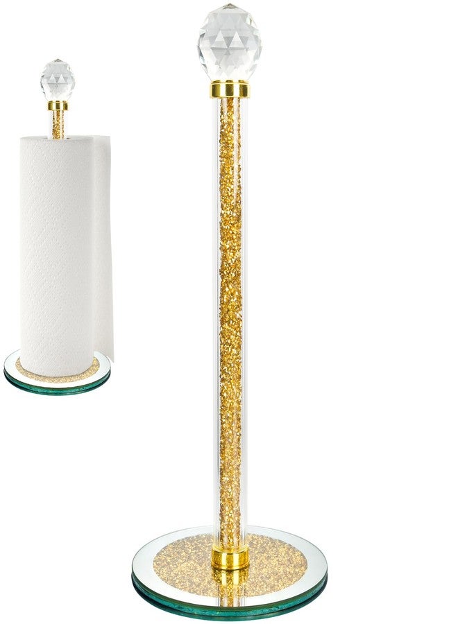 TOPSKY Paper Towel Holder Stand,Gold Countertop Paper Towel Roll Dispenser Holders with Round Base, Tissue Countert Filled with Crystal Sparkly Crushed Diamonds House Decor for Kitchen Bathroom，Heavy Weight - Image 1