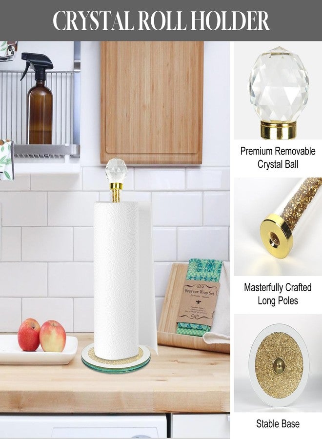 TOPSKY Paper Towel Holder Stand,Gold Countertop Paper Towel Roll Dispenser Holders with Round Base, Tissue Countert Filled with Crystal Sparkly Crushed Diamonds House Decor for Kitchen Bathroom，Heavy Weight - Image 3