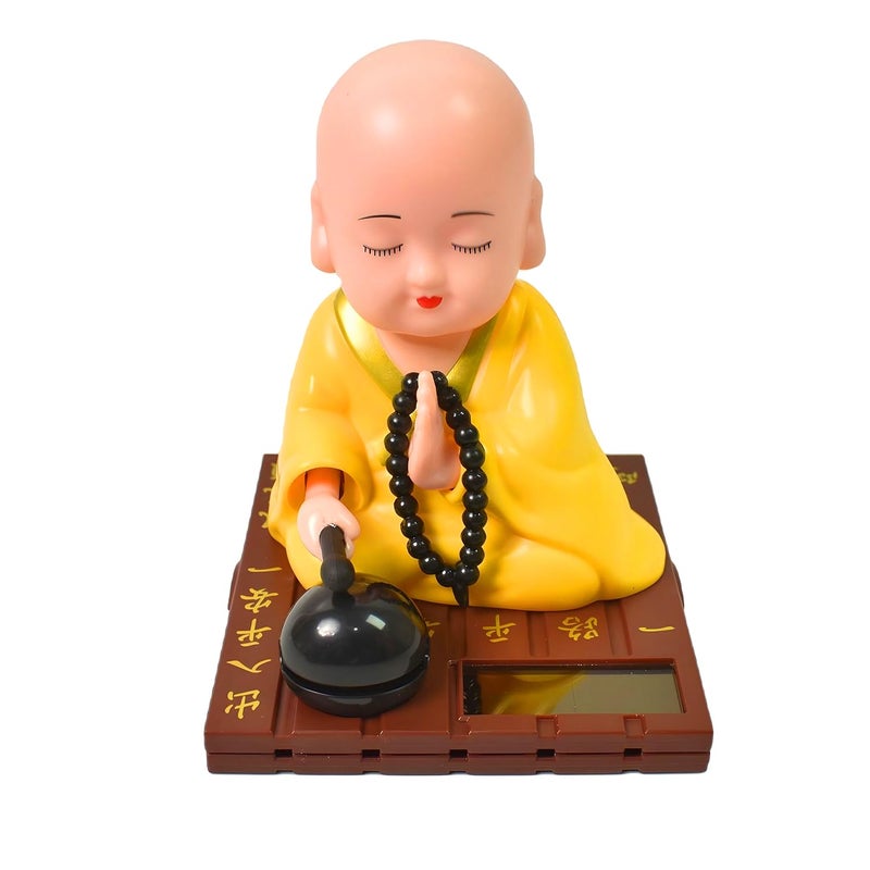 Oblivion Big Solar Powered Sitting Buddha Statue Shaking Head Buddha Monk Statue for Car Dashboard Home Office Desktop Health Wealth Prosperity Peaceful Meditation Ornament 1Pc Yellow - Image 1
