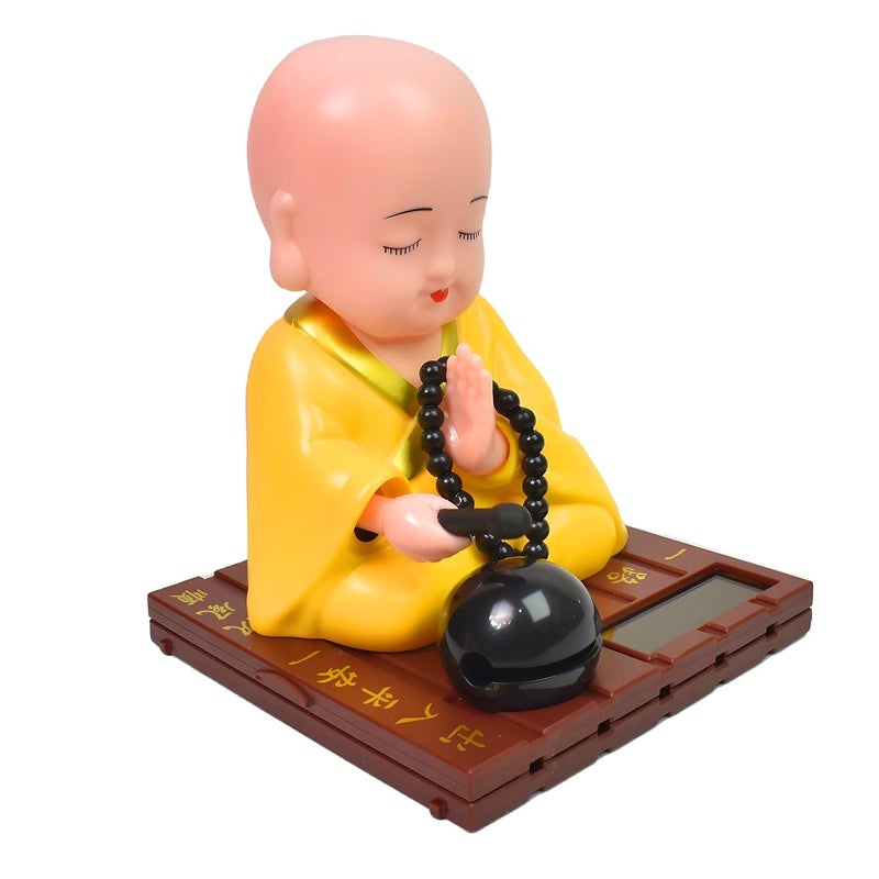Oblivion Big Solar Powered Sitting Buddha Statue Shaking Head Buddha Monk Statue for Car Dashboard Home Office Desktop Health Wealth Prosperity Peaceful Meditation Ornament 1Pc Yellow - Image 3