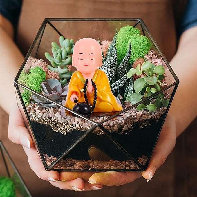 Oblivion Big Solar Powered Sitting Buddha Statue Shaking Head Buddha Monk Statue for Car Dashboard Home Office Desktop Health Wealth Prosperity Peaceful Meditation Ornament 1Pc Yellow - Image 2