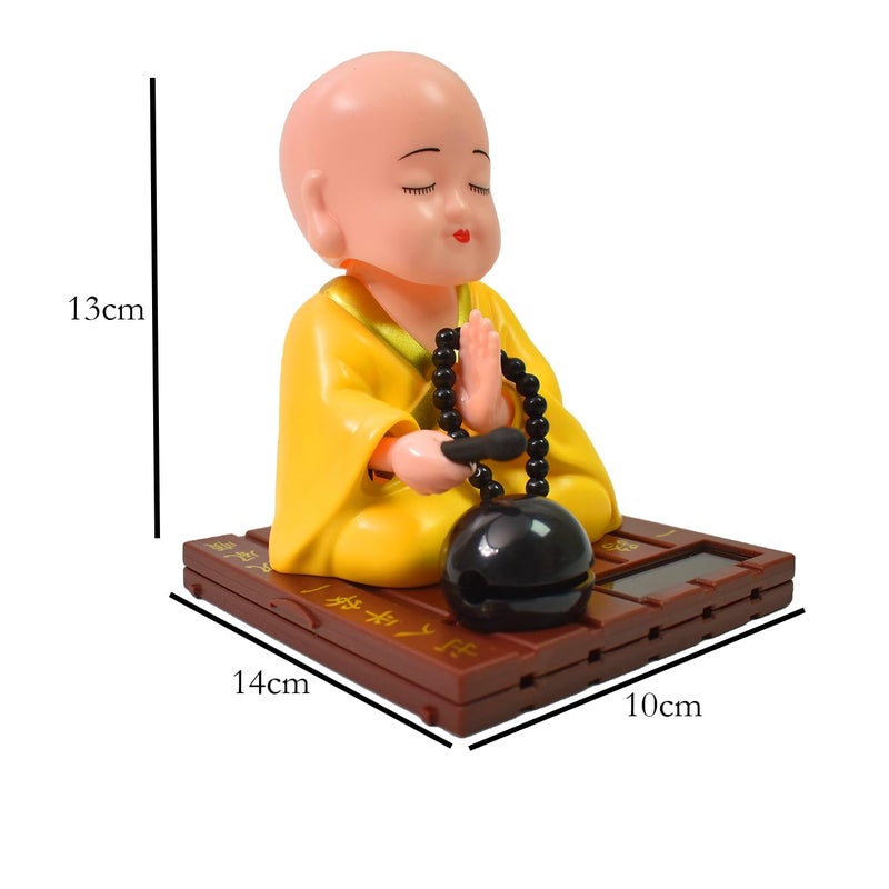 Oblivion Big Solar Powered Sitting Buddha Statue Shaking Head Buddha Monk Statue for Car Dashboard Home Office Desktop Health Wealth Prosperity Peaceful Meditation Ornament 1Pc Yellow - Image 5
