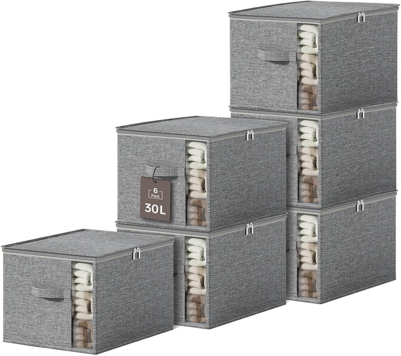KitHero Clothes Storage Bins with Sturdy Frames, Foldable Fabric Clothing Organizer Box for Moving, Sweater Storage Cube with Lids and Zipper, Linen Closet Storage Bags for Blankets, Clothes, Sheet - Image 1