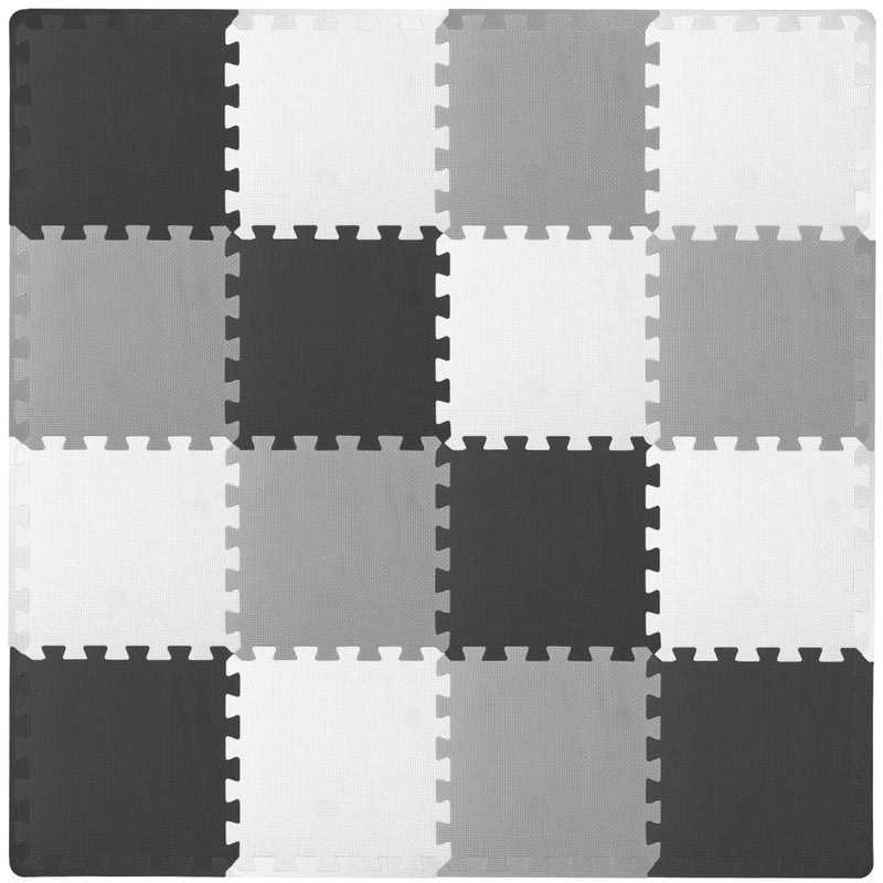 ProSource Foam Puzzle Floor Play Mat for Kids and Babies with Solid Colors 36 or 16 Interlocking Tiles with Borders BlackGreyWhite - Image 2