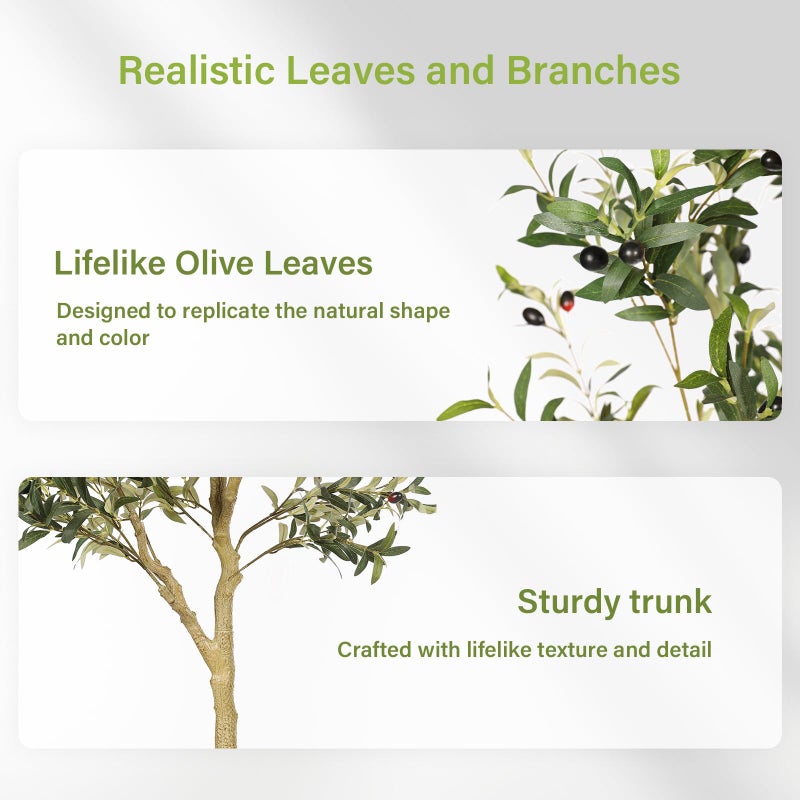 FEELEAD 6ft Faux Olive Tree â€“ Tall Artificial Olive Tree with Natural Trunk, Fake Olive Tree Indoor Decor, Olive Plant Artificial Indoor for Home and Office - Image 4