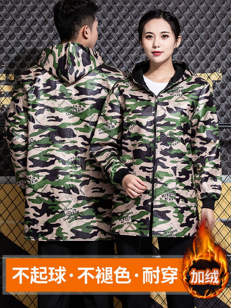 Fleece-Lined Thermal Camouflage Coat Anti-Fouling Windproof Coat Porter Dust-Proof Clothing Men'S And Women'S Hooded Overalls - Image 5