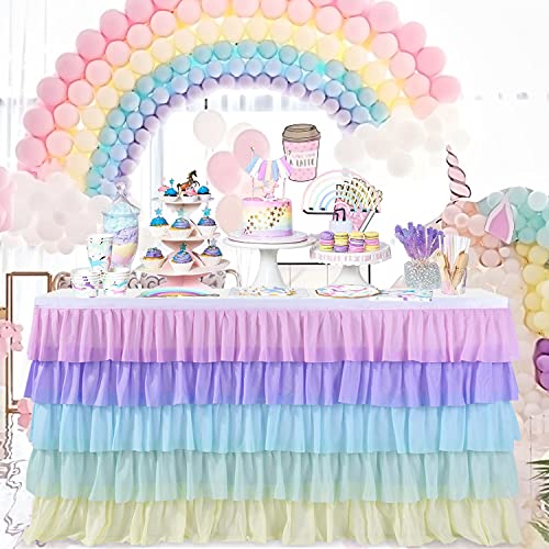 HB HBB MAGIC Unicorn Table Skirt Rainbow Tablecloth for Rectangle Table 9ft Fiesta Baby Shower Girls Birthday Party Unicorn Party Wedding - Image 1