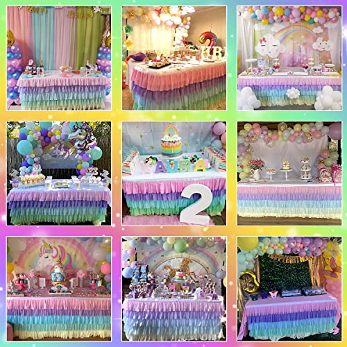HB HBB MAGIC Unicorn Table Skirt Rainbow Tablecloth for Rectangle Table 9ft Fiesta Baby Shower Girls Birthday Party Unicorn Party Wedding - Image 2