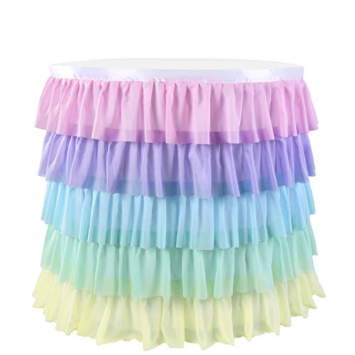 HB HBB MAGIC Unicorn Table Skirt Rainbow Tablecloth for Rectangle Table 9ft Fiesta Baby Shower Girls Birthday Party Unicorn Party Wedding - Image 5