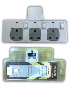 AL MAS 3250W Heavy-Duty Extension Socket, Multi Plug 3 Way Electrical Outlet Extender, Surge Protection, 13A/250V, Flame Retardant Material, Individual Neon Switches, Durable Power Strip for Multiple Devices, White Color  - Image 1