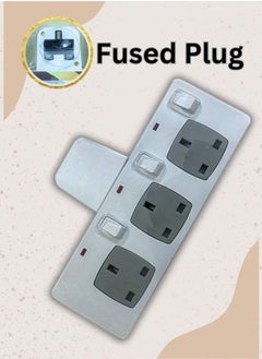 AL MAS 3250W Heavy-Duty Extension Socket, Multi Plug 3 Way Electrical Outlet Extender, Surge Protection, 13A/250V, Flame Retardant Material, Individual Neon Switches, Durable Power Strip for Multiple Devices, White Color  - Image 2
