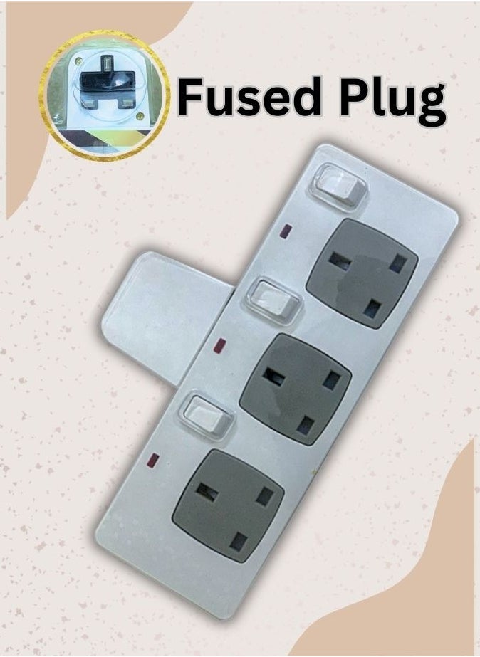 AL MAS - 3250W Heavy-Duty Extension Socket, Multi Plug 3 Way Electrical Outlet Extender, Surge Protection, 13A/250V, Flame Retardant Material, Individual Neon Switches, Durable Power Strip for Multiple Devices, White Color - Image 1