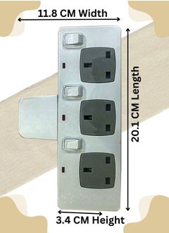 AL MAS 3250W Heavy-Duty Extension Socket, Multi Plug 3 Way Electrical Outlet Extender, Surge Protection, 13A/250V, Flame Retardant Material, Individual Neon Switches, Durable Power Strip for Multiple Devices, White Color  - Image 4