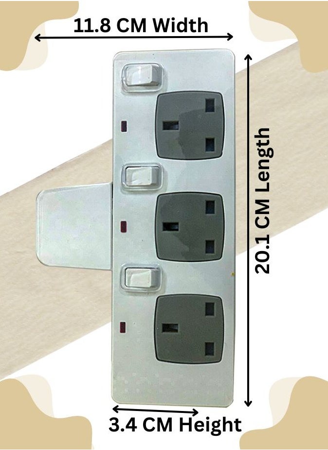 AL MAS - 3250W Heavy-Duty Extension Socket, Multi Plug 3 Way Electrical Outlet Extender, Surge Protection, 13A/250V, Flame Retardant Material, Individual Neon Switches, Durable Power Strip for Multiple Devices, White Color - Image 1