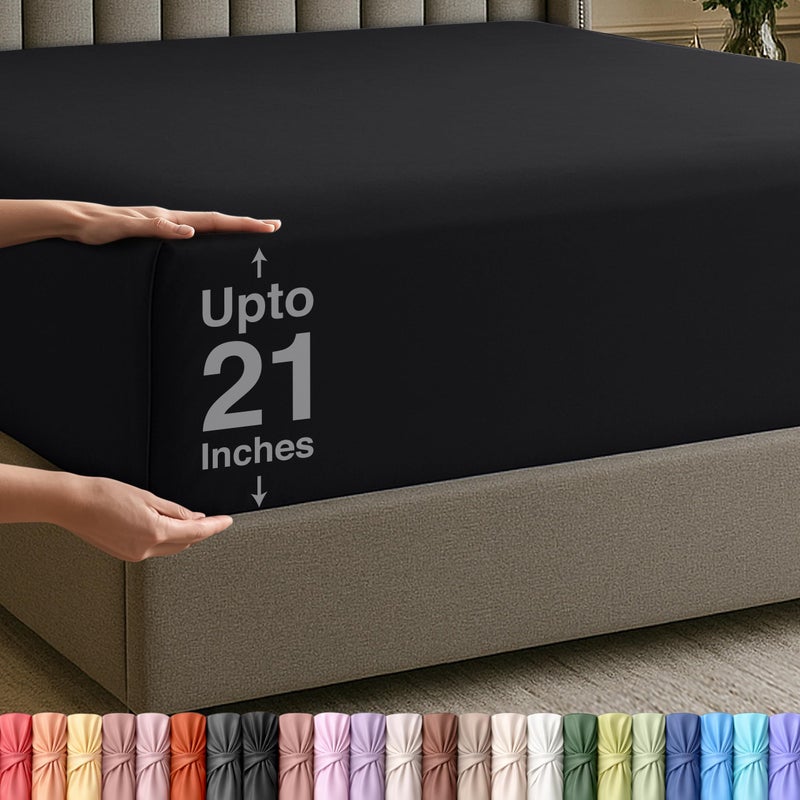Utopia Bedding Extra Deep Pocket Queen Fitted Sheet Fits up to 21 Inch Mattress Hotel Luxury Soft Breathable and Comfy Shrinkage and Fade Resistant Easy Care Black - Image 2