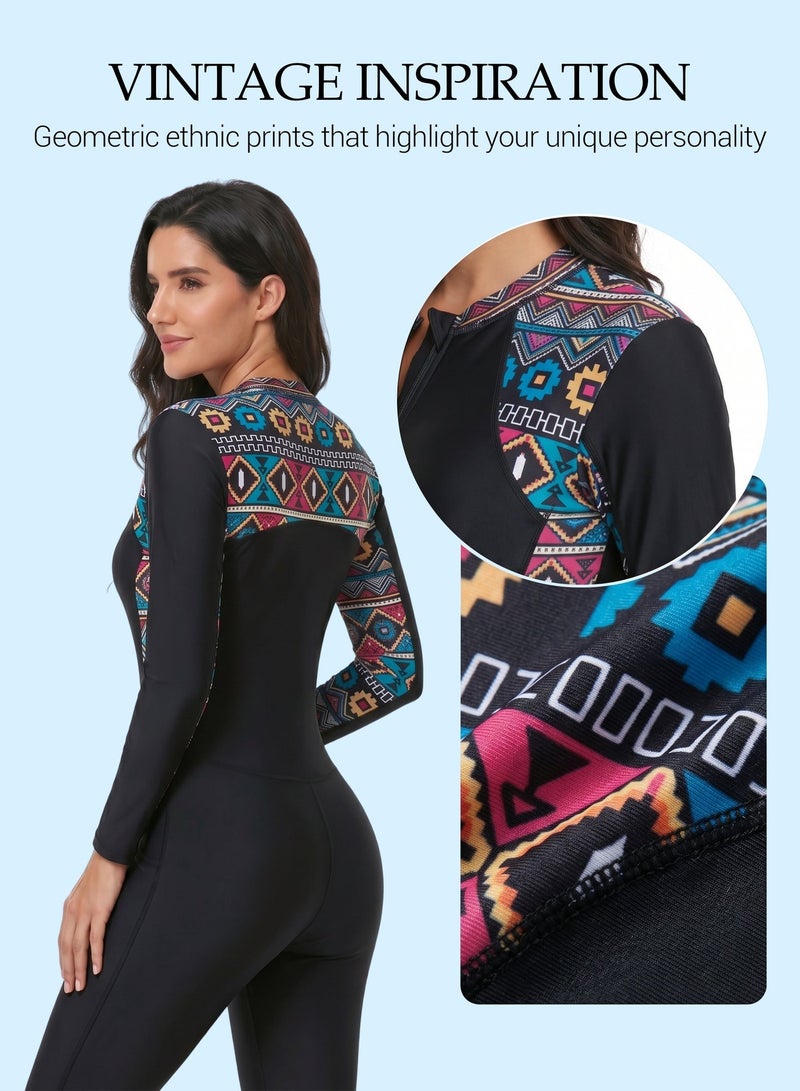 Axpeih Women's One Piece Rash Guard Swimsuit, Long Sleeve Boyleg UV Protection, Tummy Control Zip Front Wetsuit, Modest Bathing Suits for Swimming, Surfing, Diving, and Beach Activities - Image 3