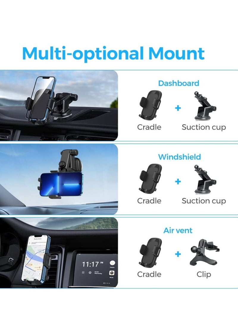 Car Phone Holder, Air Vent Mount, Dashboard Phone Holder Auto Suction Cup for Windshield/Smooth Desktop/Tile Wall, 360° Rotation&Extended Arm, Compatible with iPhone, Samsung, All 4''-7'' - Image 4