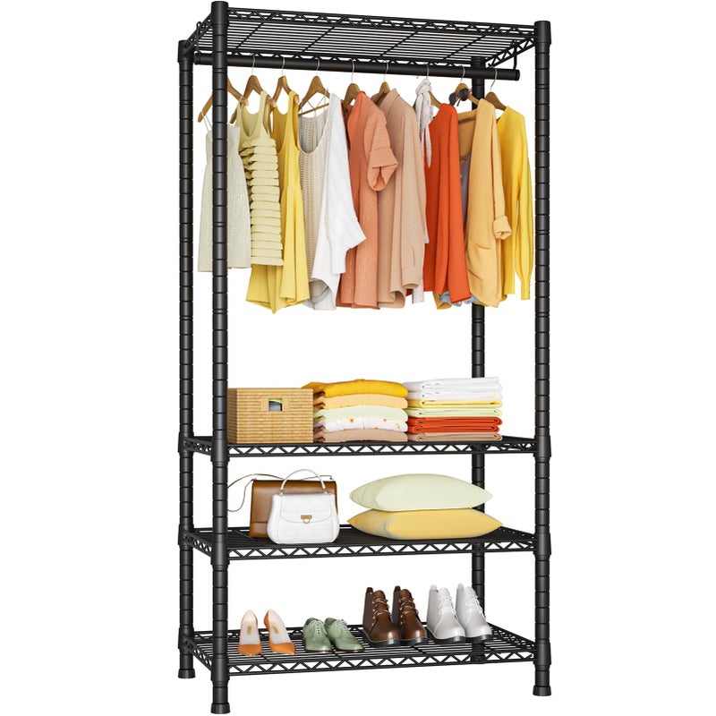 Ulif H2 Heavy Duty Clothes Rack, Freestanding 4 Tiers Garment Rack for Hanging Clothes with Shelves and Hangers, Closet Organizers and Storage Metal Closet Wardrobe System, Max Load 500 LBS, Black - Image 1