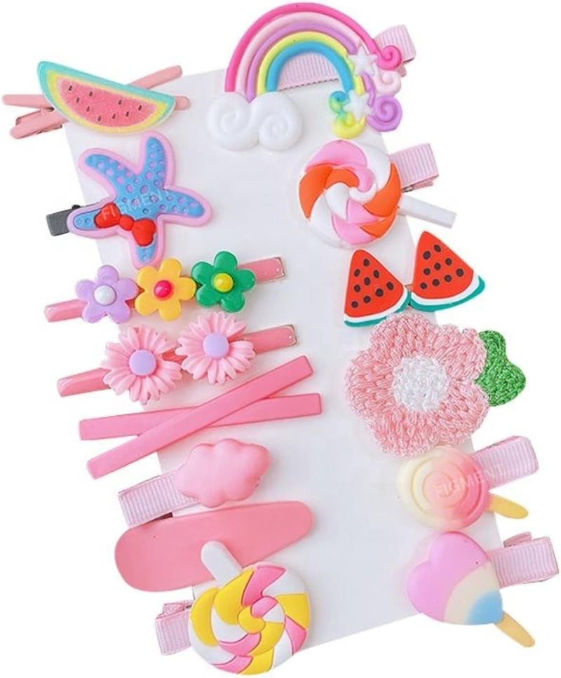 FIgment Hair Clip -Cute Fruit Cartoon Animal Shape Hair Clip Pins Set for Baby Girls, Little Girl Clip Set Hair Stuff Kids Accessory, Flower Candy, Fruits Rainbow, Butterflies for Hairstyles (Pink) - Image 1