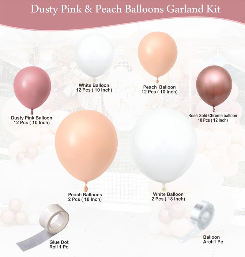 YOURS DECOR Balloon Decoration Kit - 52 Pcs White, Peach, Dusty Pink & Rose Gold Balloon for Birthday, Weddings, Anniversary & New Year Events Garland Set | Birthday Decoration Items for Kids & Adults - Image 2