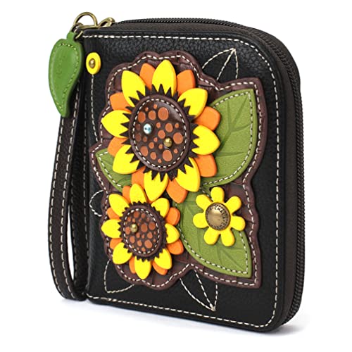 CHALA Zip Around Wallet, Wristlet, 8 Credit Card Slots, Sturdy Pu Leather - Sunflower Group - Black - Image 3