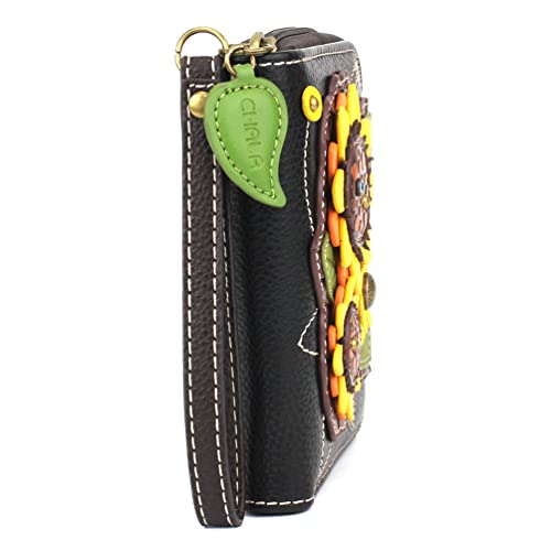 CHALA Zip Around Wallet, Wristlet, 8 Credit Card Slots, Sturdy Pu Leather - Sunflower Group - Black - Image 4