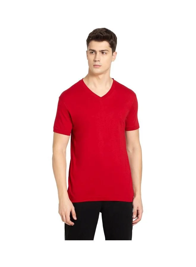 جوكي تي شيرت رجالي جوكي بياقة على شكل حرف  وأكمام نصفية من القطن الفاخر