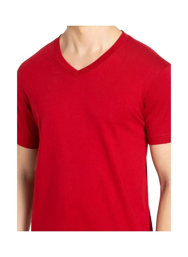 Jockey Shanghai Red 2726 Men Super Combed Cotton Rich Solid V Neck Half Sleeve T Shirt for Men | Best Price UAE