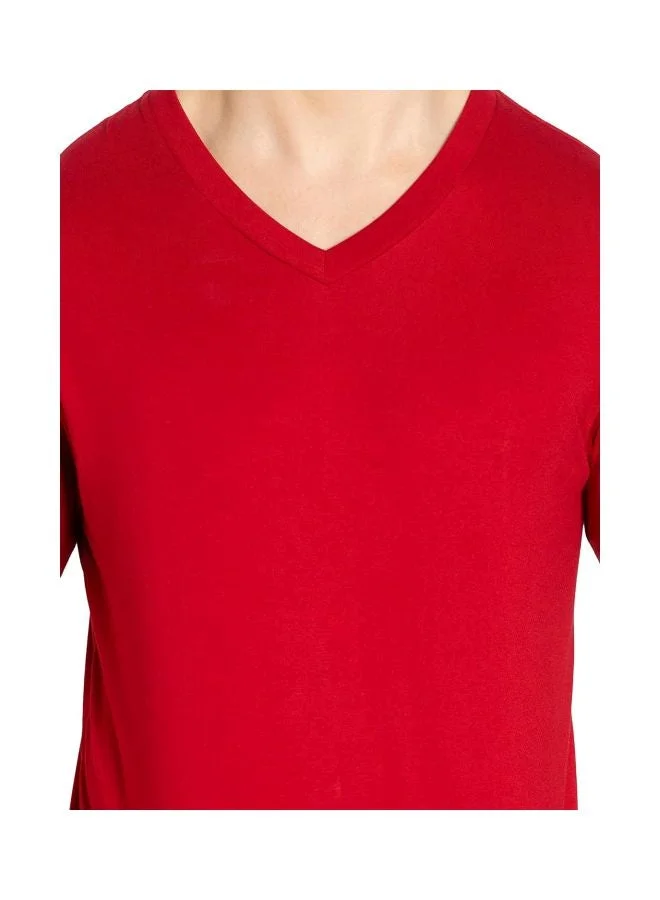 Jockey Shanghai Red 2726 Men Super Combed Cotton Rich Solid V Neck Half Sleeve T Shirt for Men | Best Price UAE