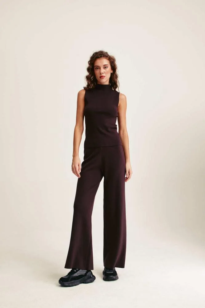 Tenda Wide-Leg Knit Trousers Brown