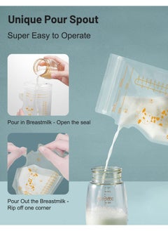 Bebiland 55Pcs Disposable Breastmilk Storage Bags - Dubble Zipper, 250ML Self Standing, Leak-Proof Freezer Pouches  - Image 2