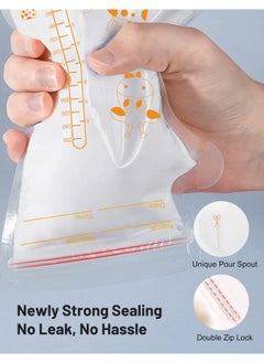 Bebiland 55Pcs Disposable Breastmilk Storage Bags - Dubble Zipper, 250ML Self Standing, Leak-Proof Freezer Pouches  - Image 3